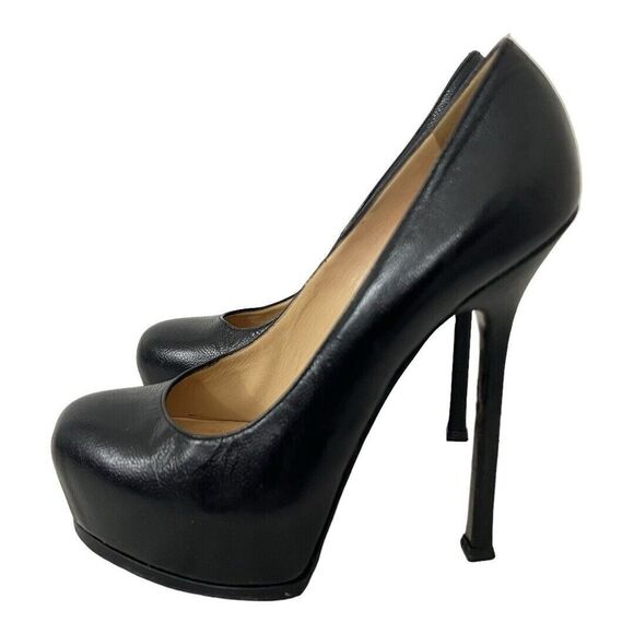 YSL Saint Laurent Womens 37.5 Tribute Stiletto Heel Leather Platform Pumps - Picture 4 of 8
